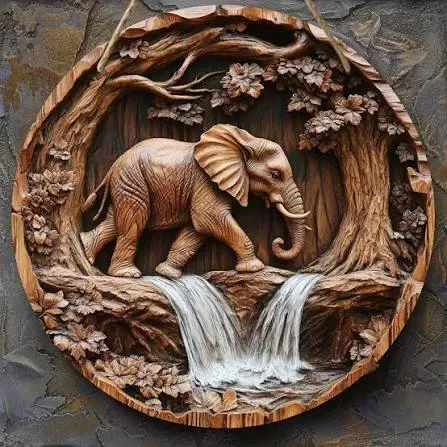 Carved Wooden Elephant Figurine